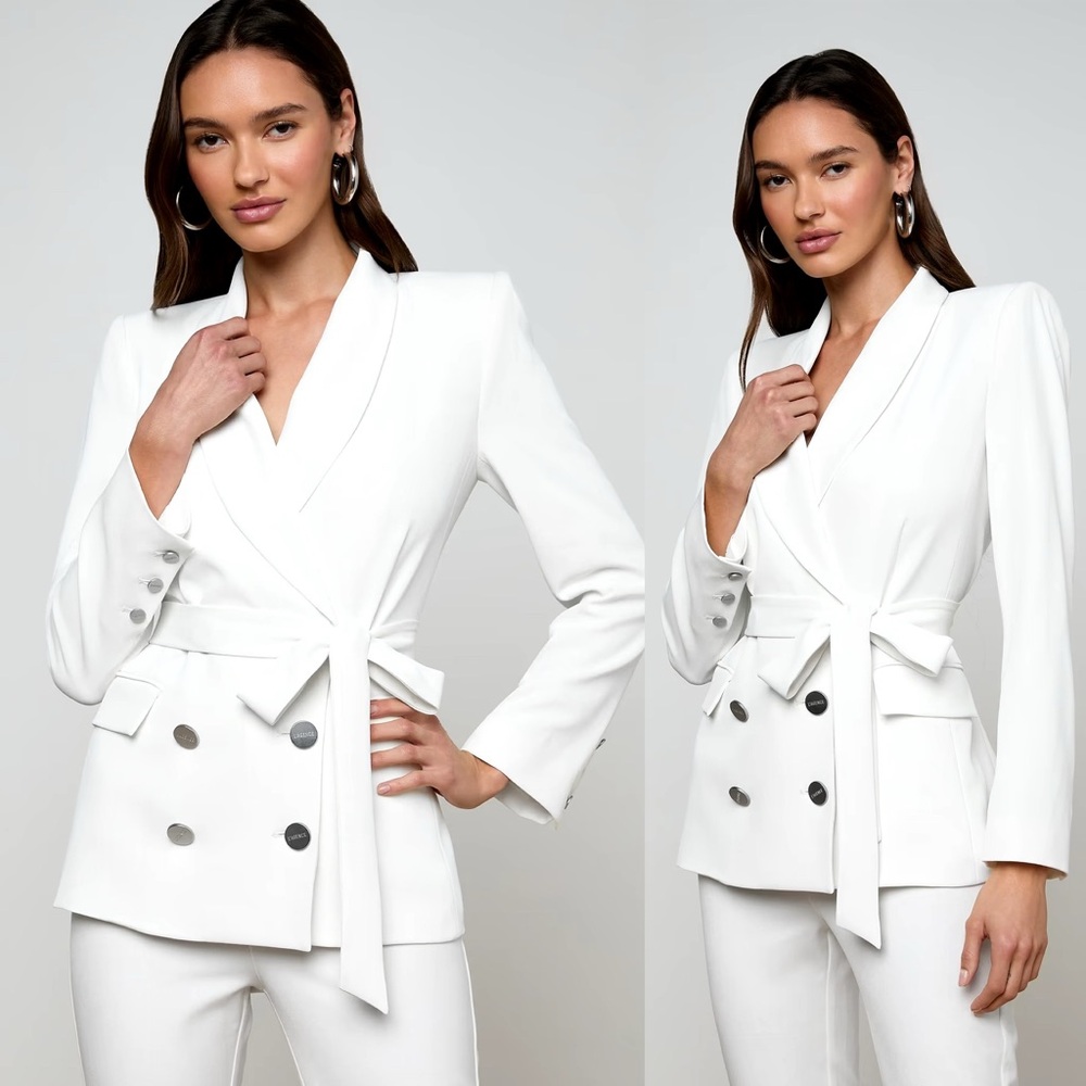 L'AGENCE White Double-Breasted Blazer Top